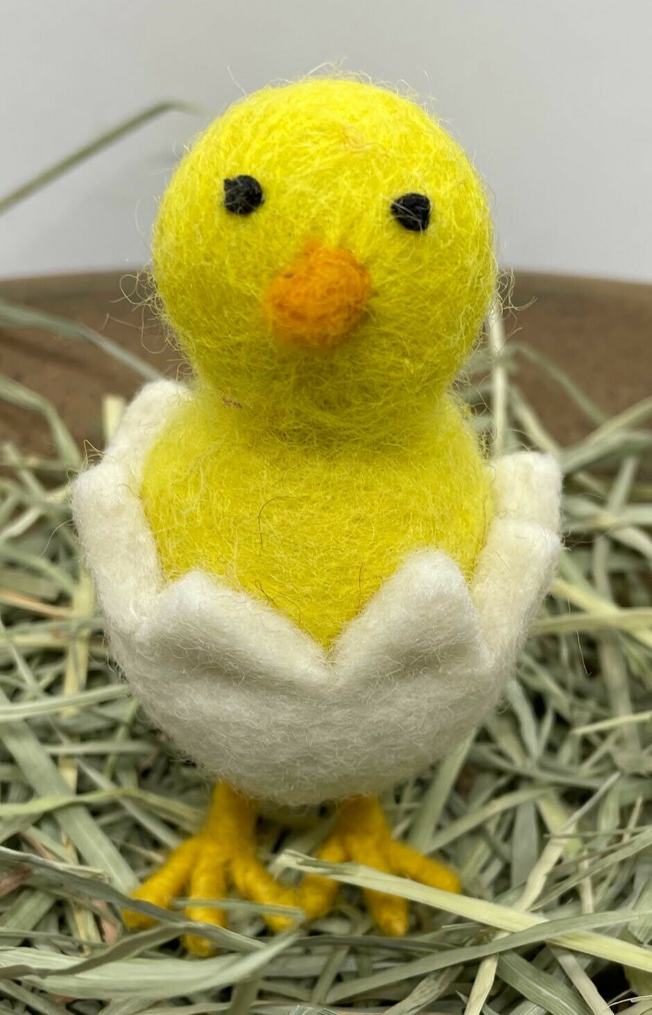 Primitive Folk Art Handmade Felted Chick in Egg Figurine 3.5&quot; x 2&quot; - The Primitive Pineapple Collection