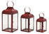 Primitive Farmhouse 3 pc Rustic Red Lanterns (Set of 3) 10"-16"H Metal/Glass - The Primitive Pineapple Collection