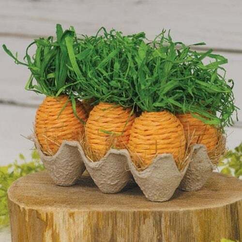 Spring Primitive Farmhouse 6pc Jute Carrots in Egg Crate - The Primitive Pineapple Collection