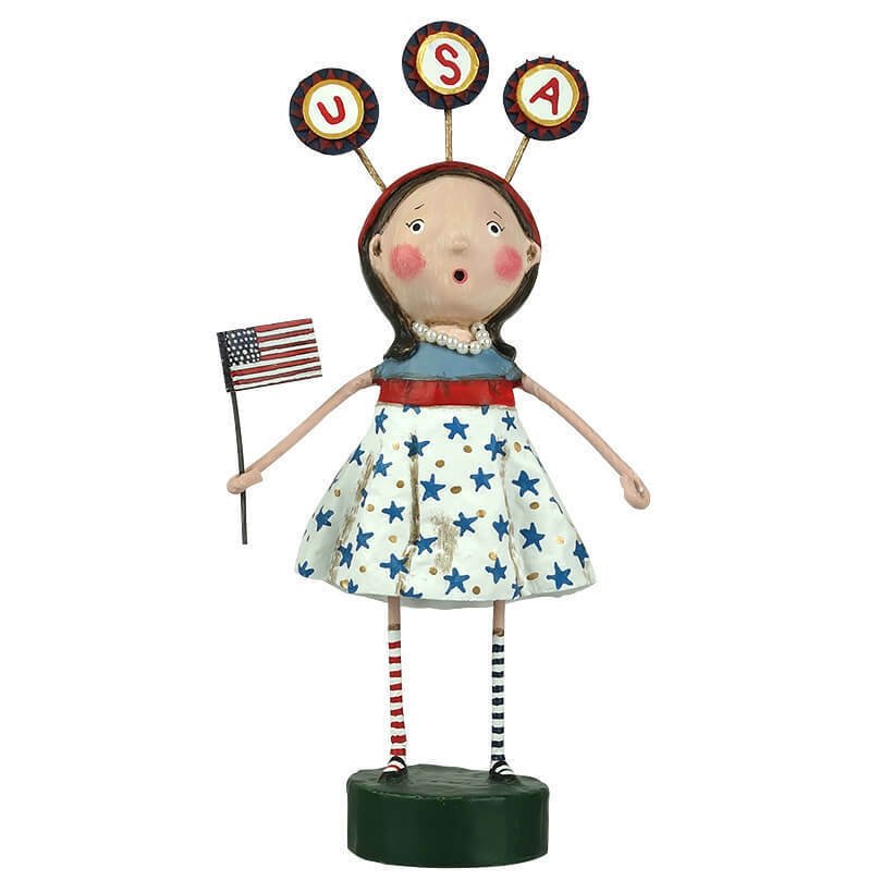 Folk Art USA Girl l Patriotic Figurine 7.75&quot; by Lori Mitchell 13309 - The Primitive Pineapple Collection