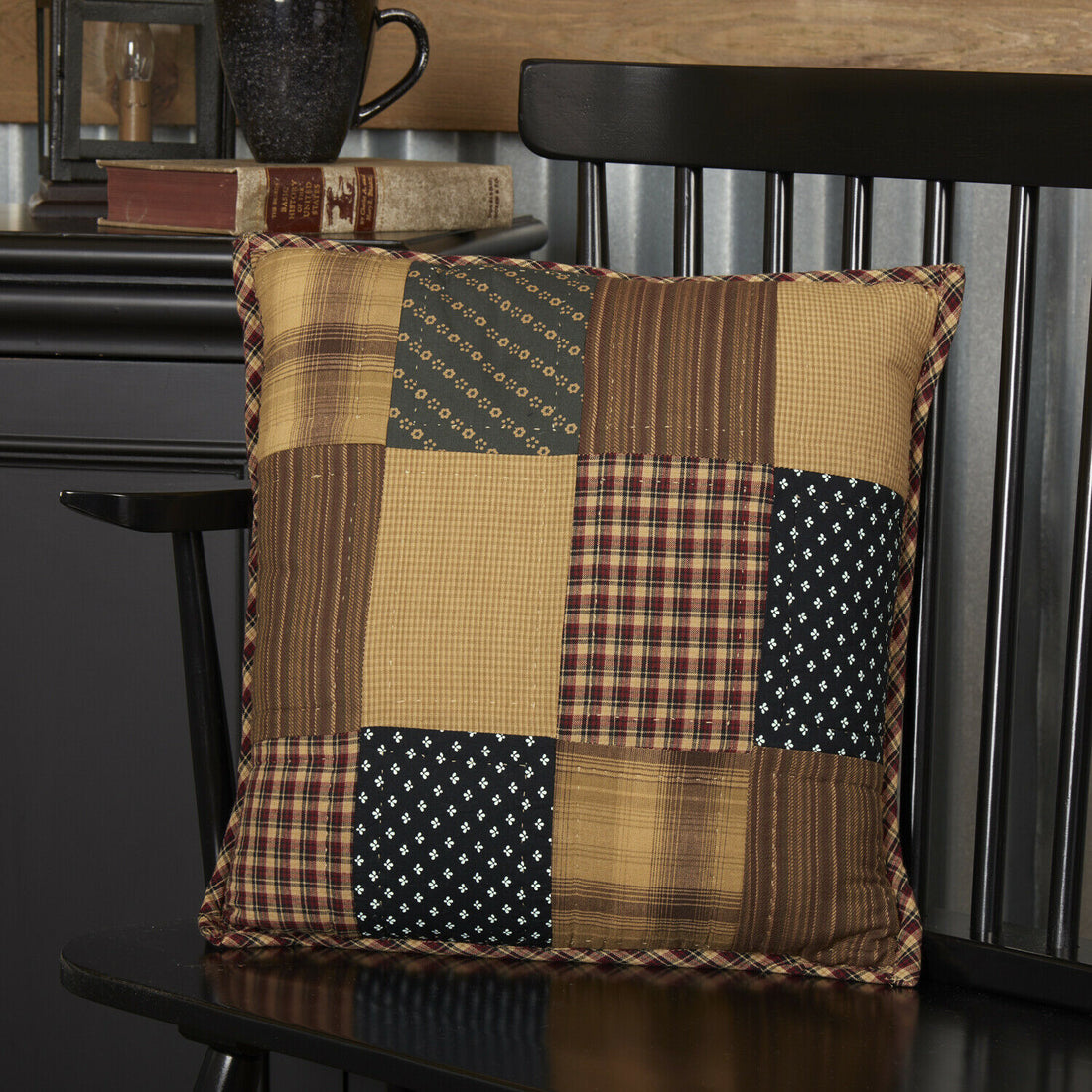 Primitive Farmhouse Patriotic Patch Quilted Accent Pillow w/ Fill 16x16" - The Primitive Pineapple Collection