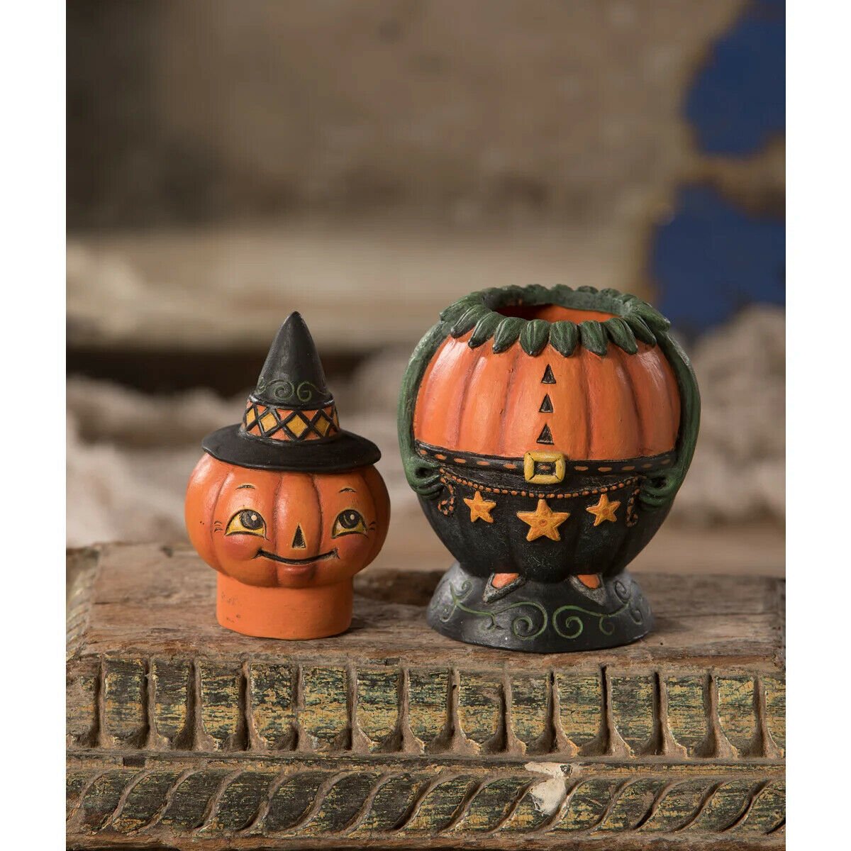 Bethany Lowe Halloween Pumpkin Pete Spooks Jar JP0382 - The Primitive Pineapple Collection