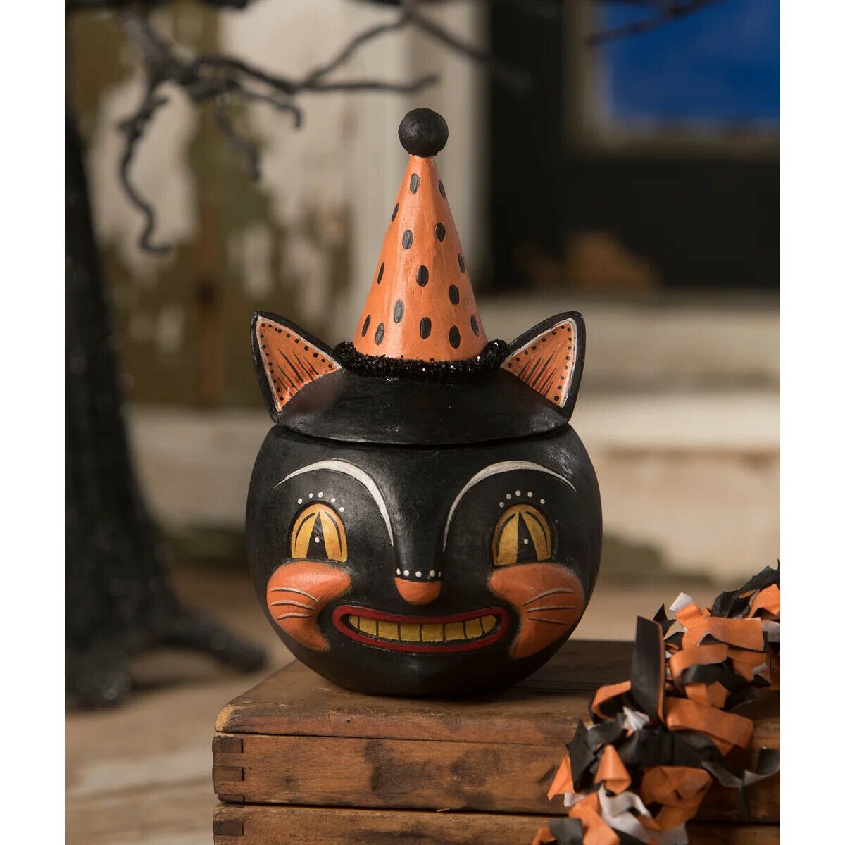 Bethany Lowe Halloween Grinning Vinny by Johanna Parker JP9241 Black Cat - The Primitive Pineapple Collection