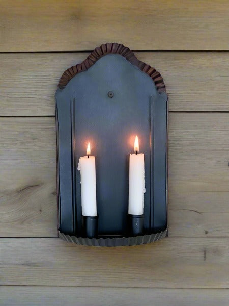 Primitive Colonial Early American Colonial Black Metal Taper Candle Sconce - The Primitive Pineapple Collection