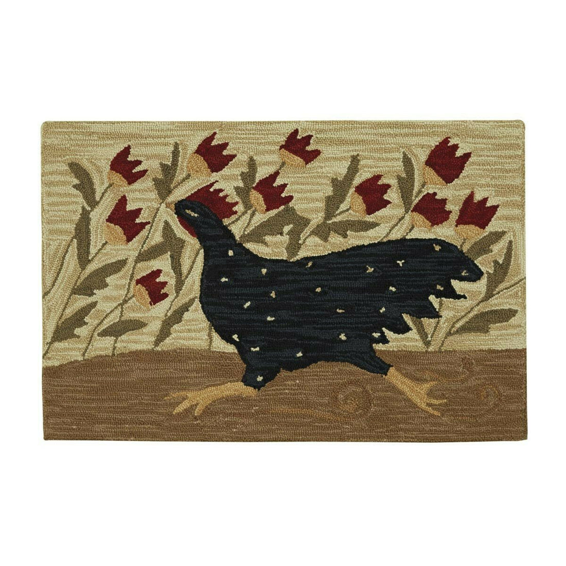 Chicken Run Hooked Folk Art Accent Rug - 24&quot; X 36&quot; - The Primitive Pineapple Collection