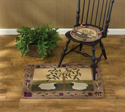 Primitive/Farmhouse Willow and Sheep Hooked Accent Rug 2x3 - The Primitive Pineapple Collection