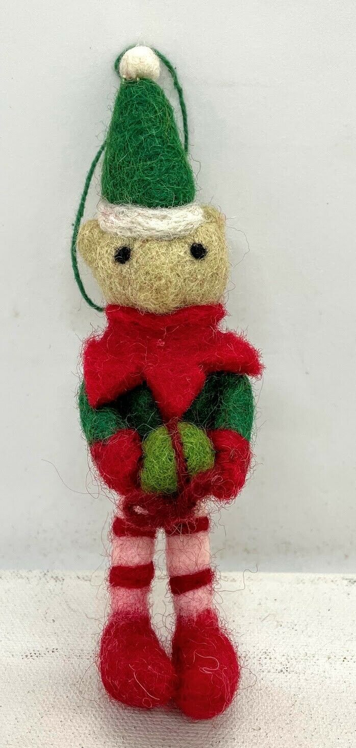 Primitive Folk Art Handmade Felted Wool Christmas Elf Ornaments - The Primitive Pineapple Collection