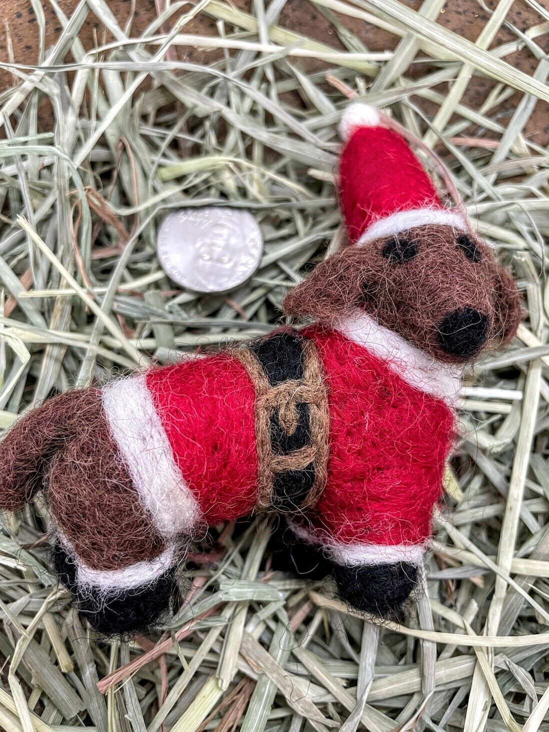 Primitive Folk Art Handmade Felted Wool Christmas Dog Ornaments - The Primitive Pineapple Collection