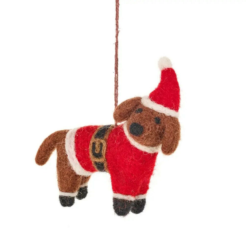 Primitive Folk Art Handmade Felted Wool Christmas Dog Ornaments - The Primitive Pineapple Collection