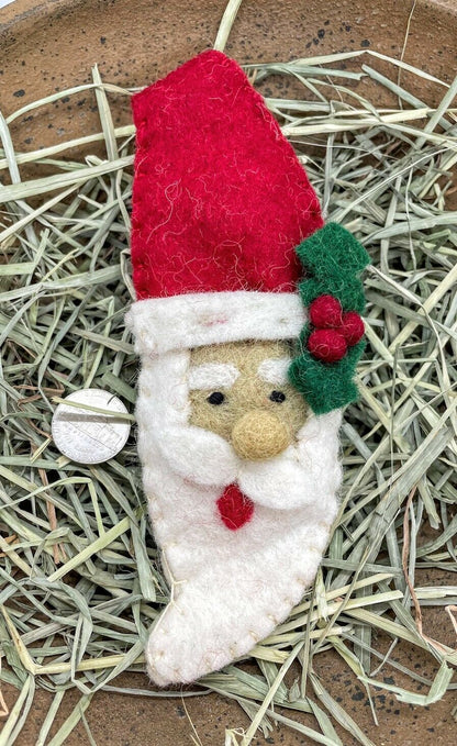 Primitive Folk Art Handmade Felted Wool Christmas Santa Face Ornaments - The Primitive Pineapple Collection