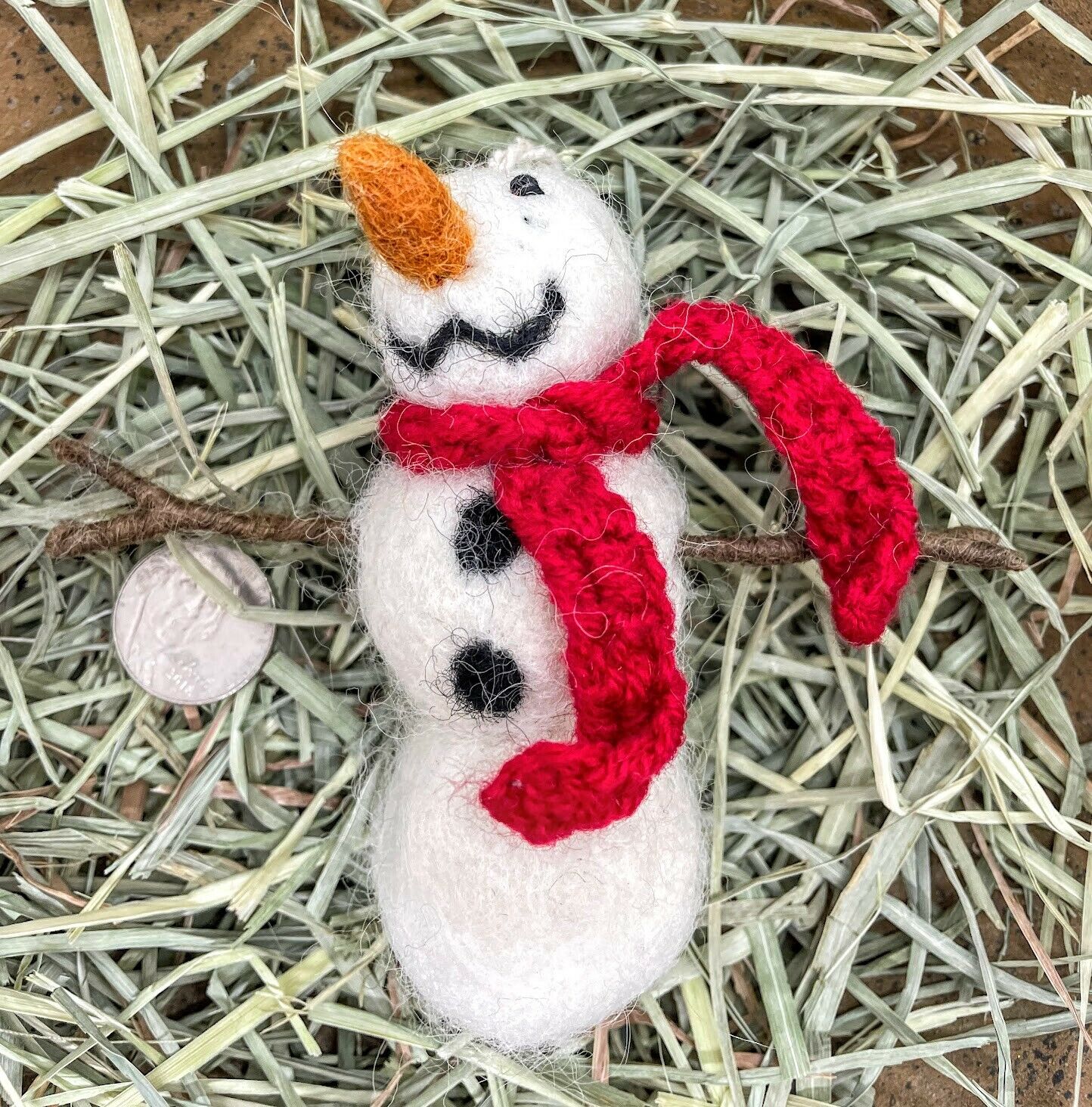 Primitive Folk Art Handmade Felted Wool Christmas Snowman with Scarf Ornaments - The Primitive Pineapple Collection