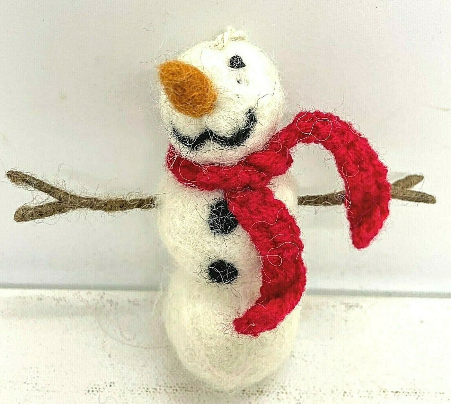 Primitive Folk Art Handmade Felted Wool Christmas Snowman with Scarf Ornaments - The Primitive Pineapple Collection