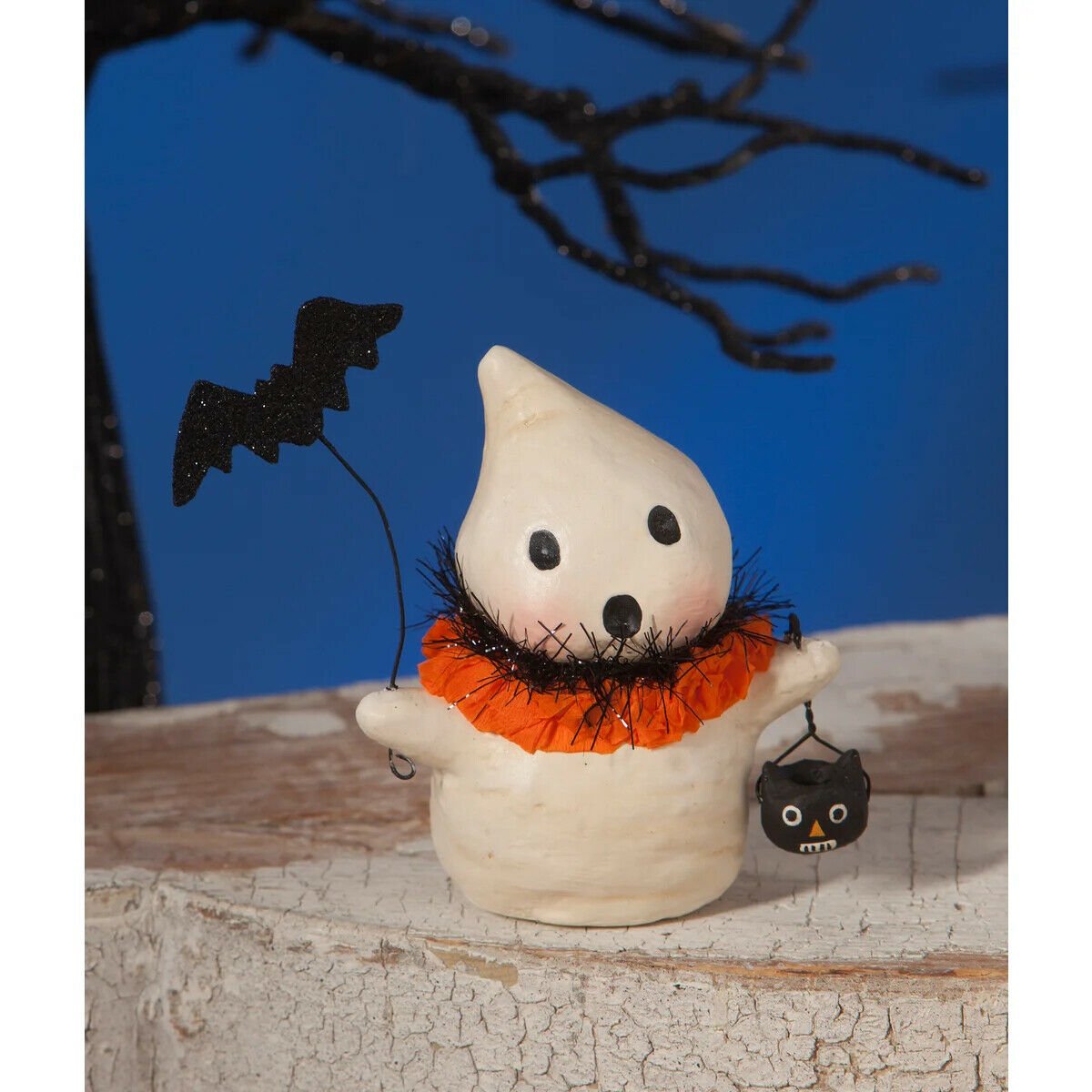 Bethany Lowe Halloween Ghostie with Bat ML7963 - The Primitive Pineapple Collection