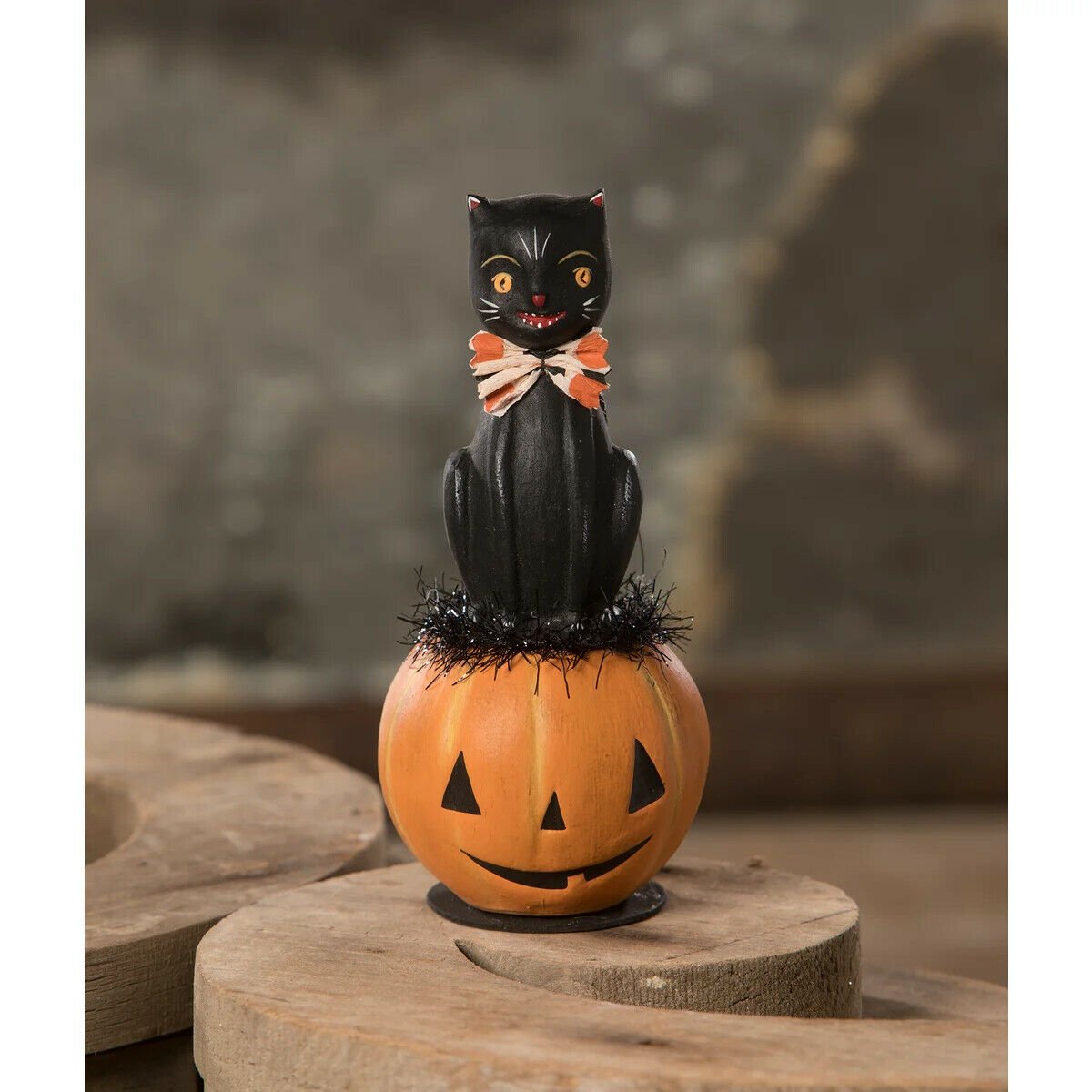 Bethany Lowe Halloween Kitty On Jack O Lantern ML0428 - The Primitive Pineapple Collection