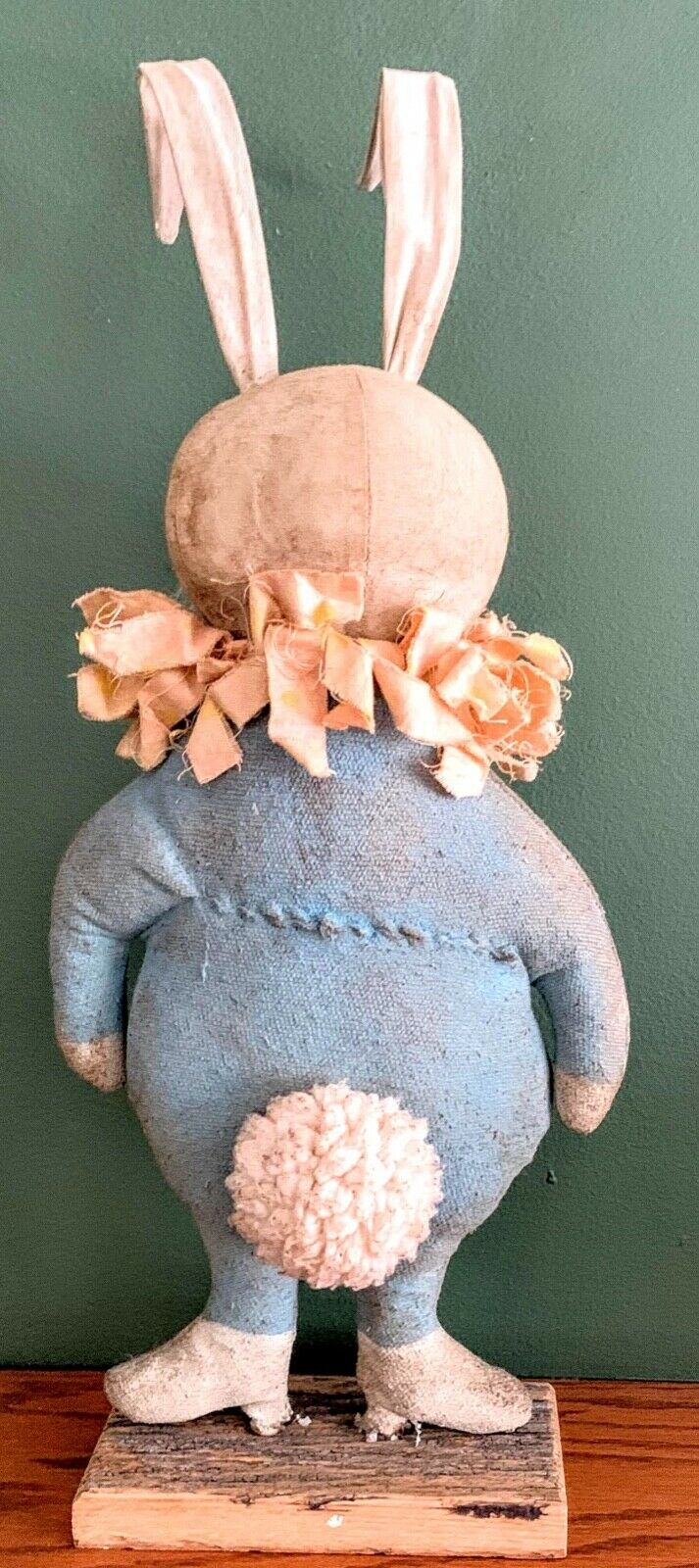 Primitive/Country Folk Art Handmade Pastel Blue Bunny on Stand 18&quot; Spring/Easter - The Primitive Pineapple Collection