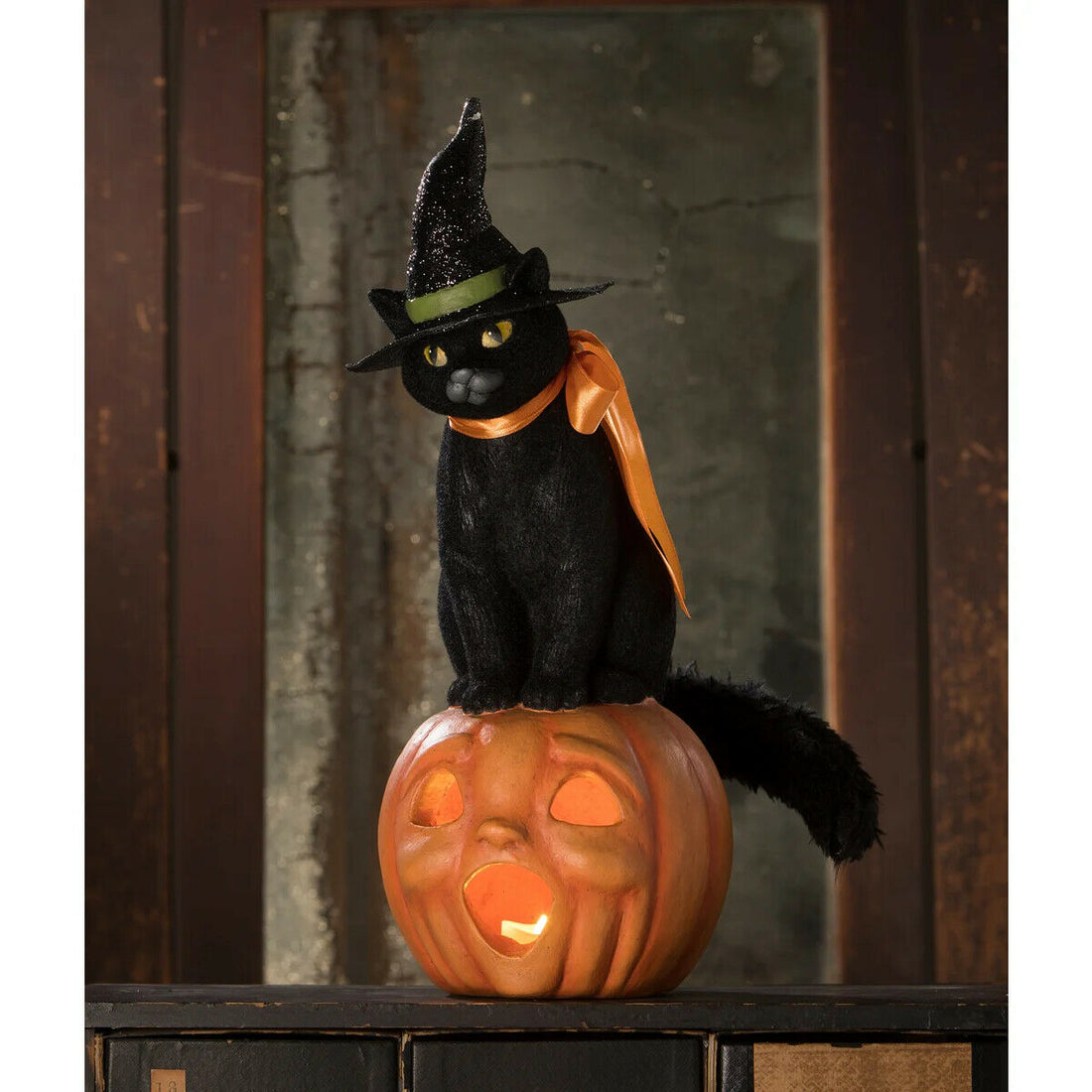 Bethany Lowe Halloween Black Cat Witch on Jack O&