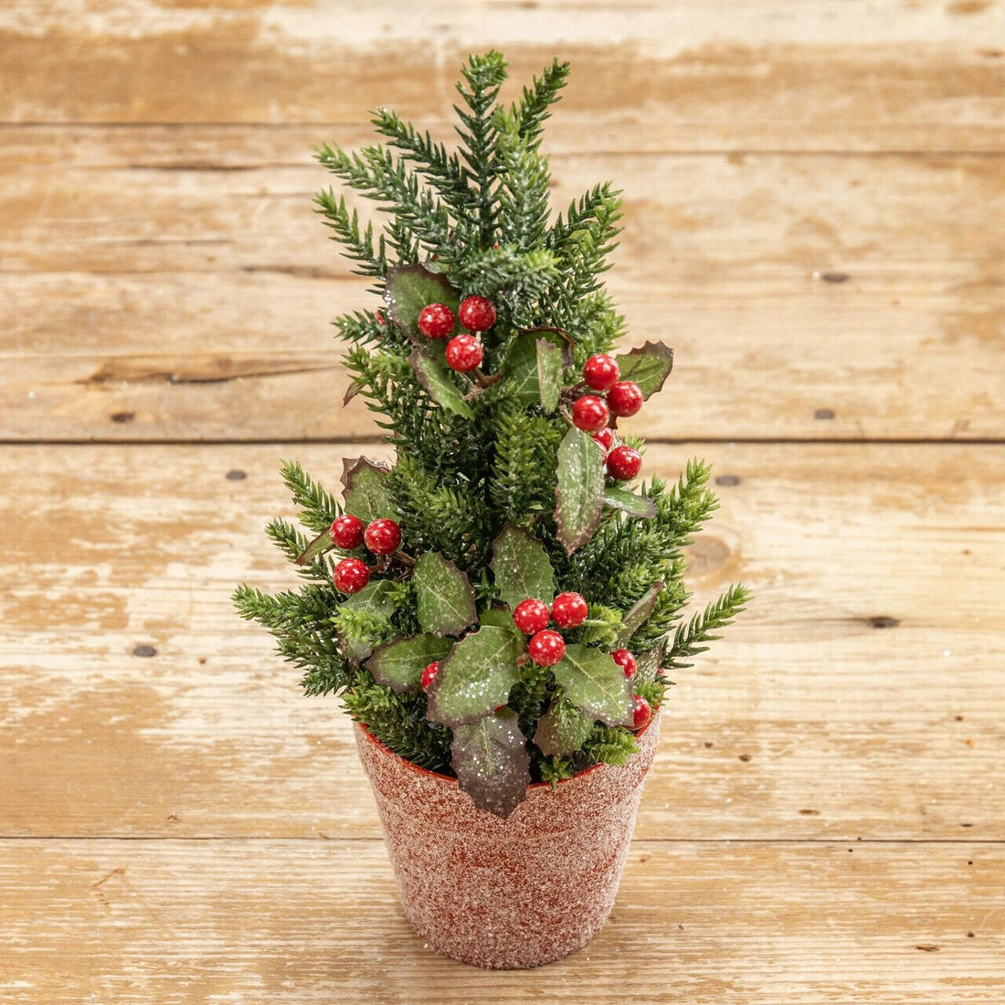 Farmhouse Country Christmas 12" Potted Glittery Holly Pine Tree Ragon House - The Primitive Pineapple Collection