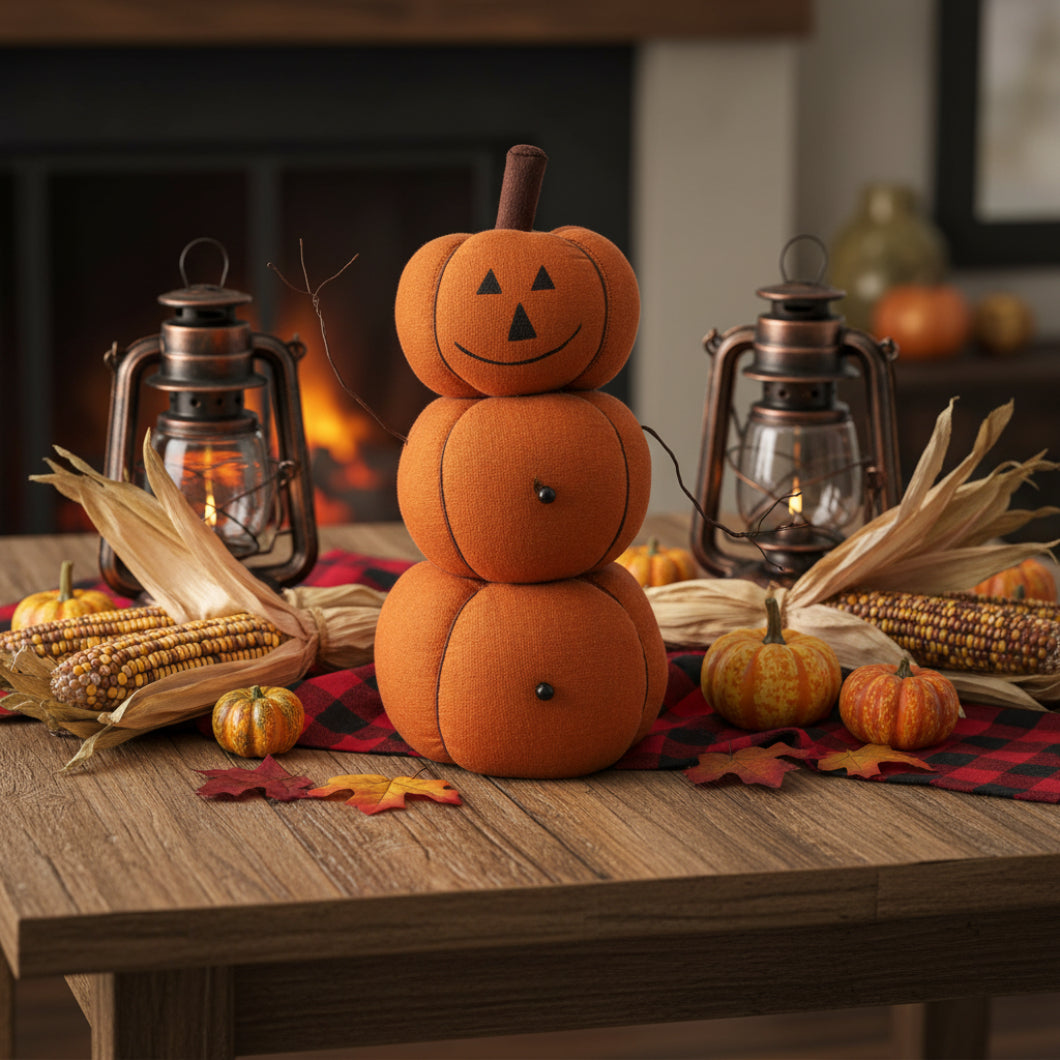 Primitive Grungy 3 Stacked Pumpkin Man wire arms Autumn/Fall Country Halloween - The Primitive Pineapple Collection