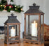 Primitive Farmhouse 2 pc Wood Metal Glass Tall Lanterns 27" - The Primitive Pineapple Collection