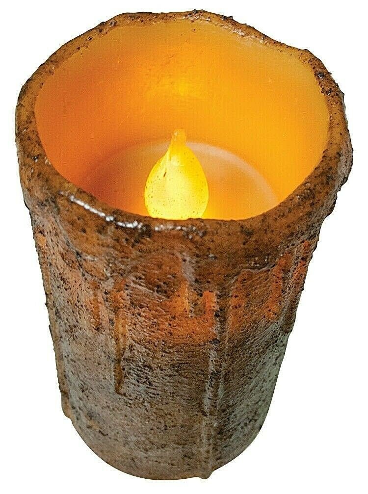 Primitive burnt mustard battery pillar candle 3 &quot;x 6&quot; flickering farmhouse - The Primitive Pineapple Collection