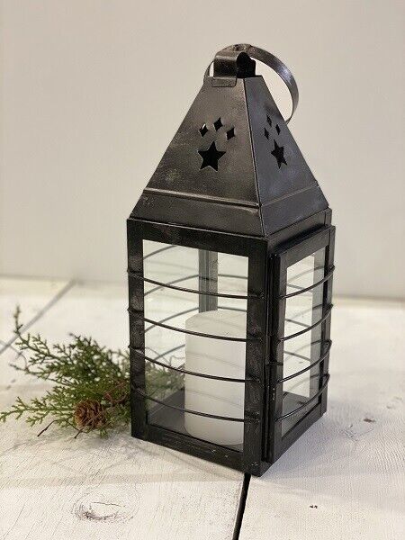 Primitive Farmhouse Metal Franklin Pillar Candle Lantern Early American 14&quot; - The Primitive Pineapple Collection