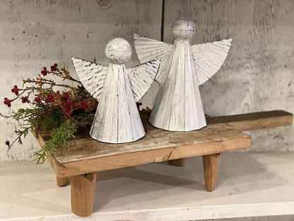 Primitive Christmas Whitewashed 2 pc Metal Angels Farmhouse Country - The Primitive Pineapple Collection