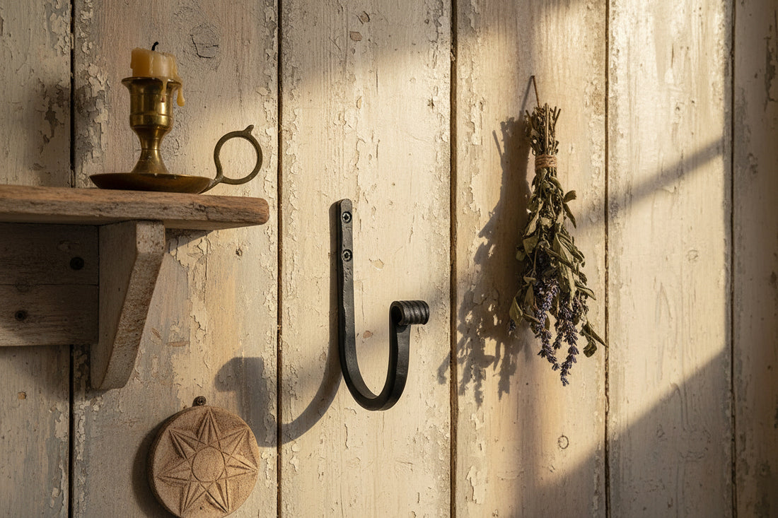 Primitive Colonial Wrought Iron 5.25" Railroad Style Black Hook - The Primitive Pineapple Collection