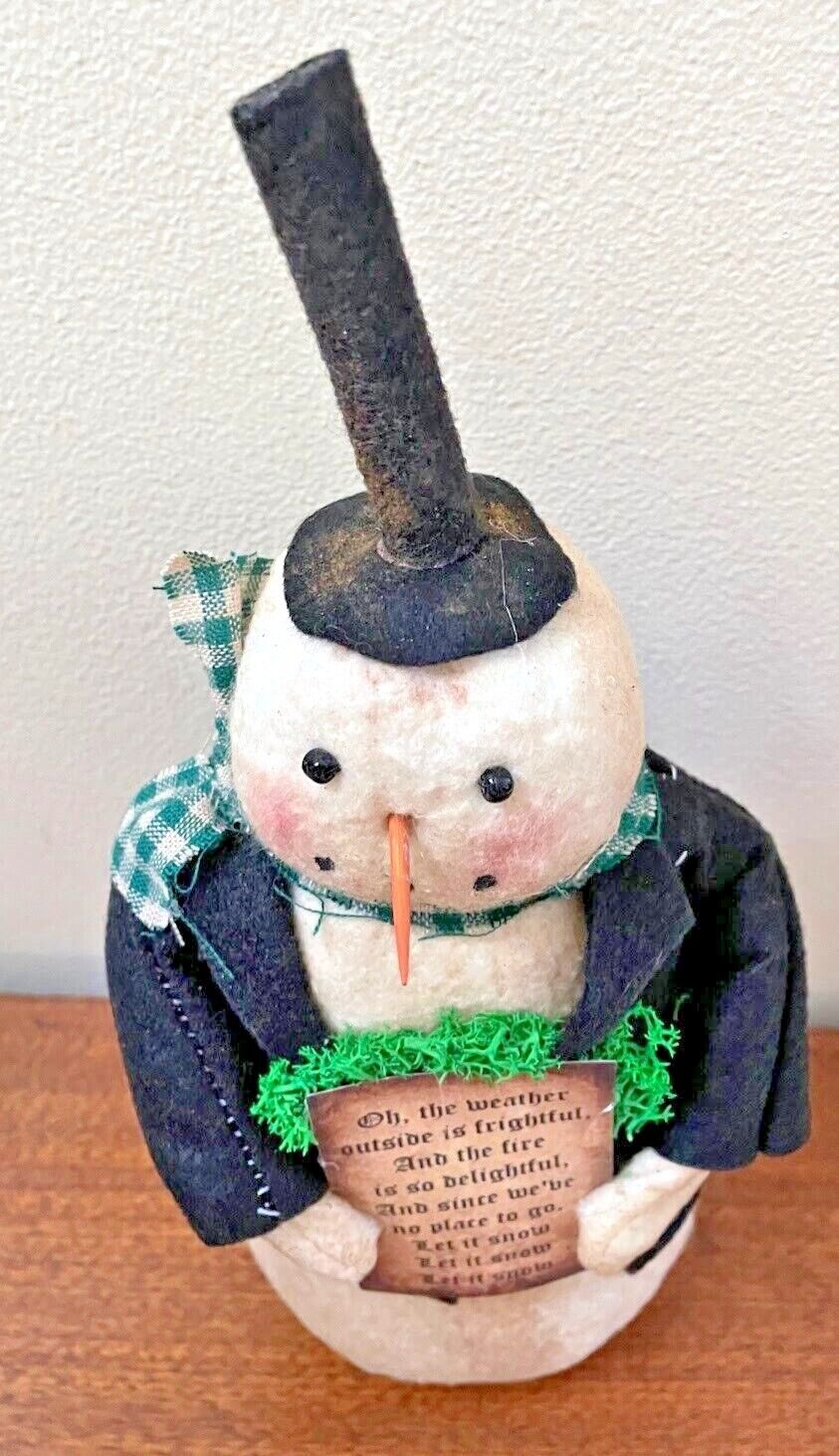 Primitive Handcrafted Christmas Let it Snow Snowman Folk Art Country 9.5&quot; Doll - The Primitive Pineapple Collection