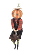 Halloween Folk Art Joe Spencer Nevin Pumpkin Bow w/ Bat Doll 13" - The Primitive Pineapple Collection