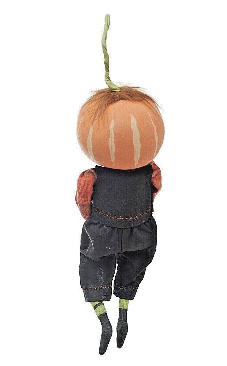 Halloween Folk Art Joe Spencer Nevin Pumpkin Bow w/ Bat Doll 13&quot; - The Primitive Pineapple Collection