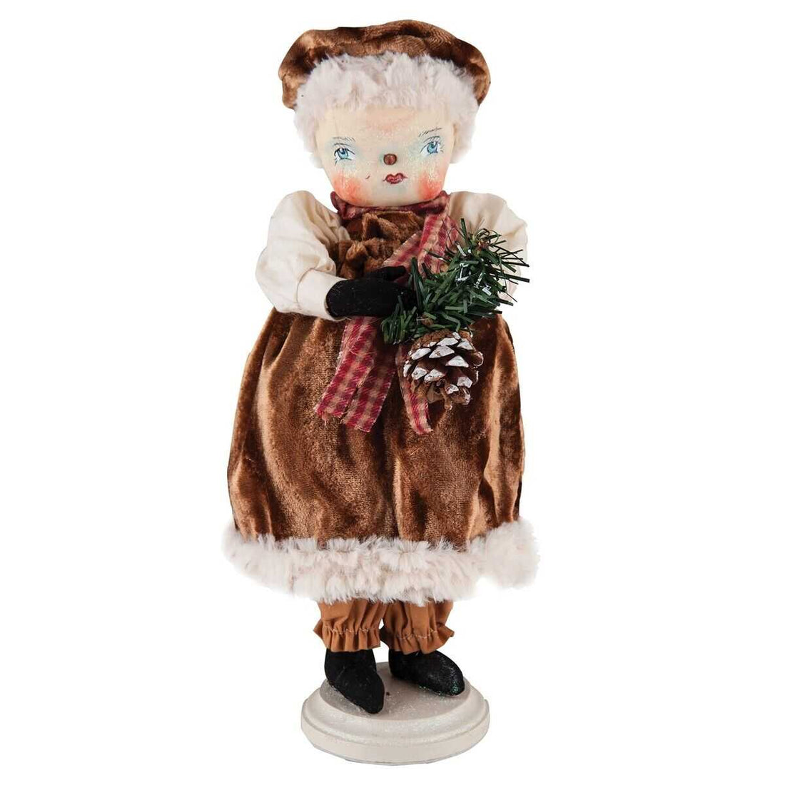 14&quot; Gathered Traditions Joe Spencer Fannie Snow Girl Christmas Figure Standing - The Primitive Pineapple Collection