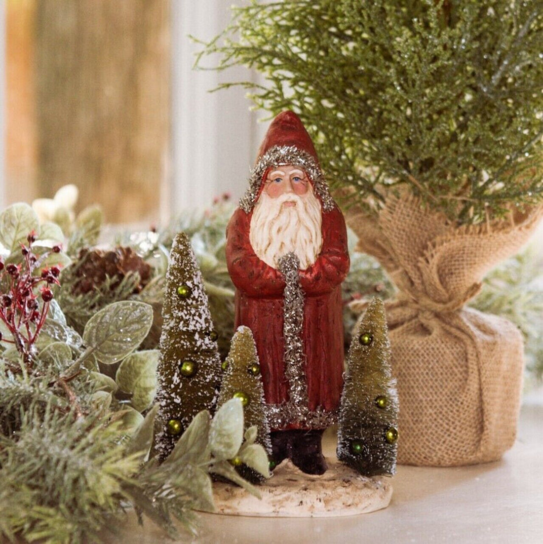 Christmas Ragon House 7" Red Belsnickle Santa Bottlebrush Trees Vintage Look - The Primitive Pineapple Collection