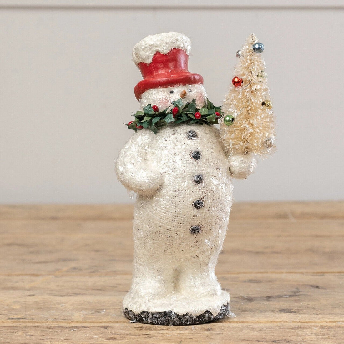 Christmas Ragon House Folk art 8" Holly Collar Snowman Figurine - The Primitive Pineapple Collection