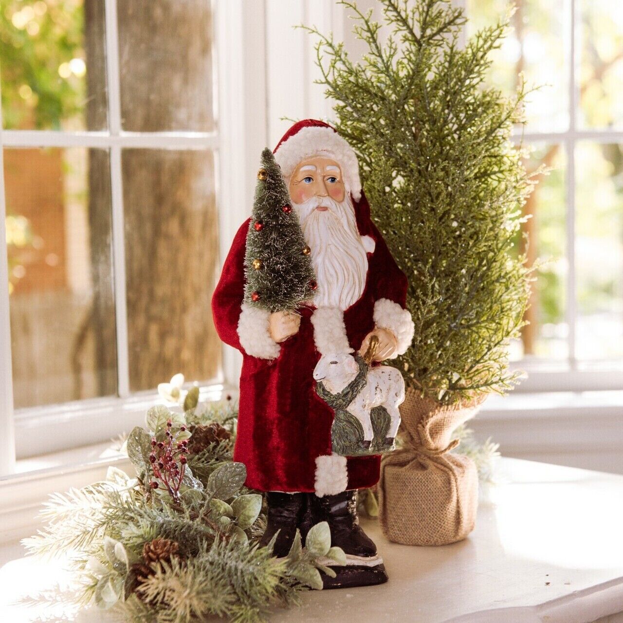 Ragon House 14&quot; Red Belsnickle Santa w/ Sheep Christmas Authorized Dealer - The Primitive Pineapple Collection
