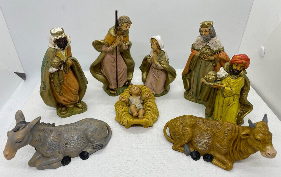 Christmas Folk art Collectable Euromarchi 9 pc set Nativity Set MI Italy - The Primitive Pineapple Collection