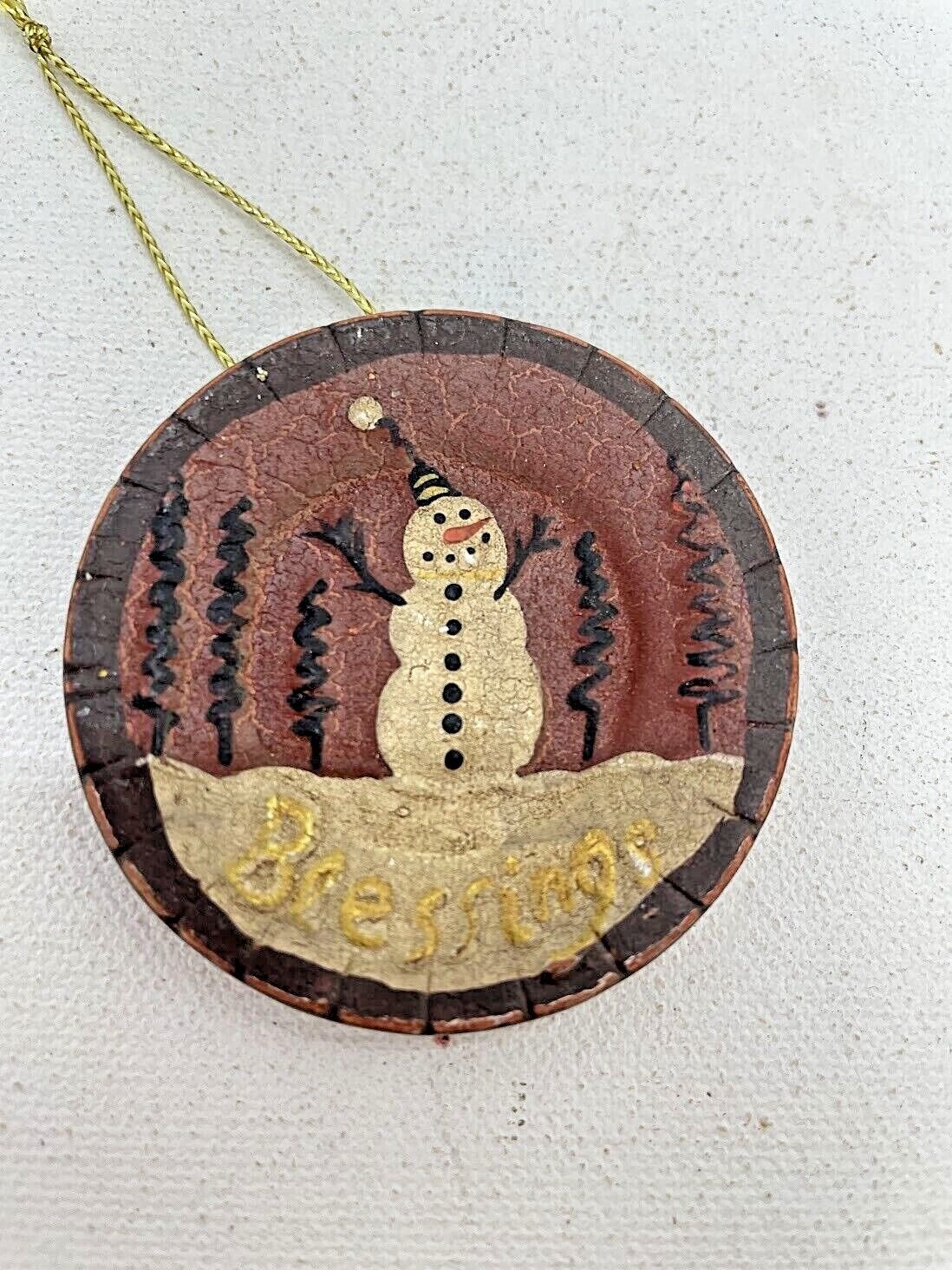 Ragon House 2&quot; Redware Blessing Snowman Ornament Plate Retired - The Primitive Pineapple Collection