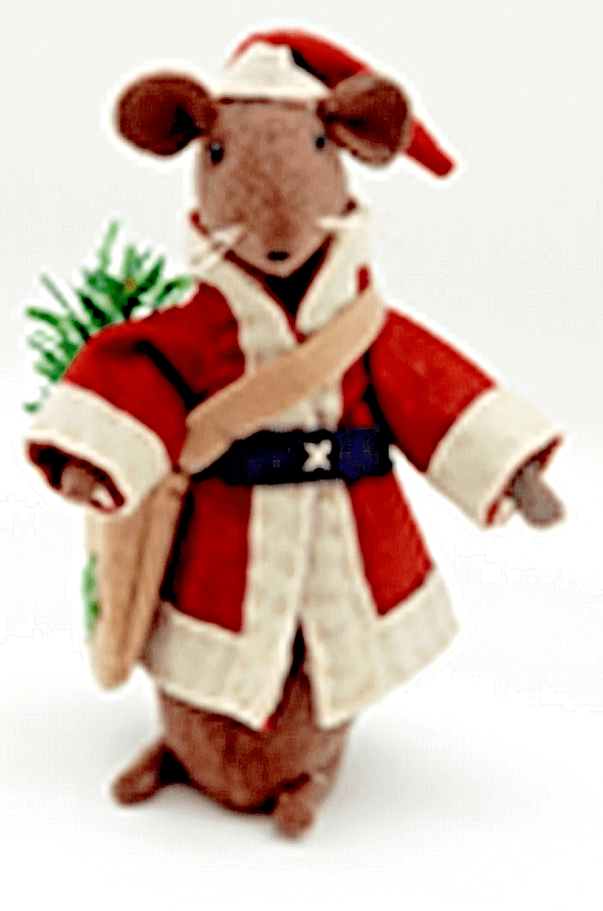 Primitive Farmhouse Christmas Retro 7&quot; Santa Mouse Doll - The Primitive Pineapple Collection