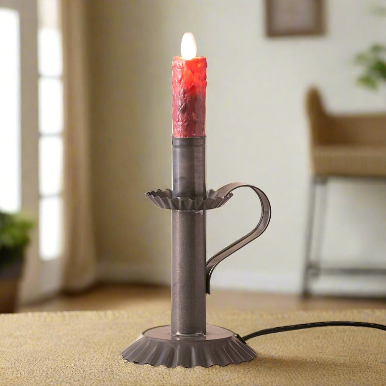 Primitive Colonial Electric Barton Candlestick Light in Kettle Black - The Primitive Pineapple Collection