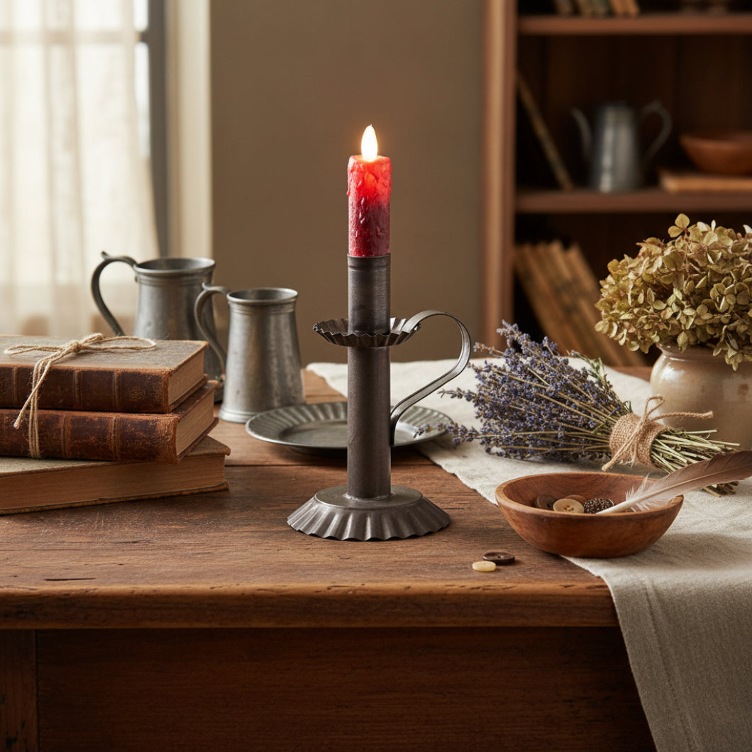 Primitive Colonial Electric Barton Candlestick Light in Kettle Black - The Primitive Pineapple Collection