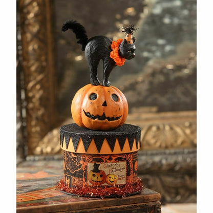 Bethany Lowe Halloween Party Cat on Box Container Retro TP6183 - The Primitive Pineapple Collection