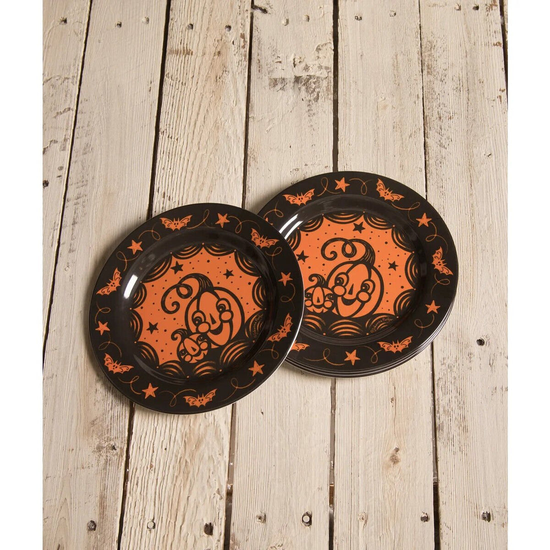 Bethany Lowe Halloween Johanna Parker Halloween Pumpkins Plates 4 pc JP1038 - The Primitive Pineapple Collection