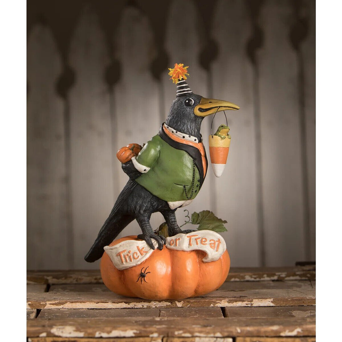 Bethany Lowe Halloween Tricky Crow on Pumpkin TD1189 - The Primitive Pineapple Collection