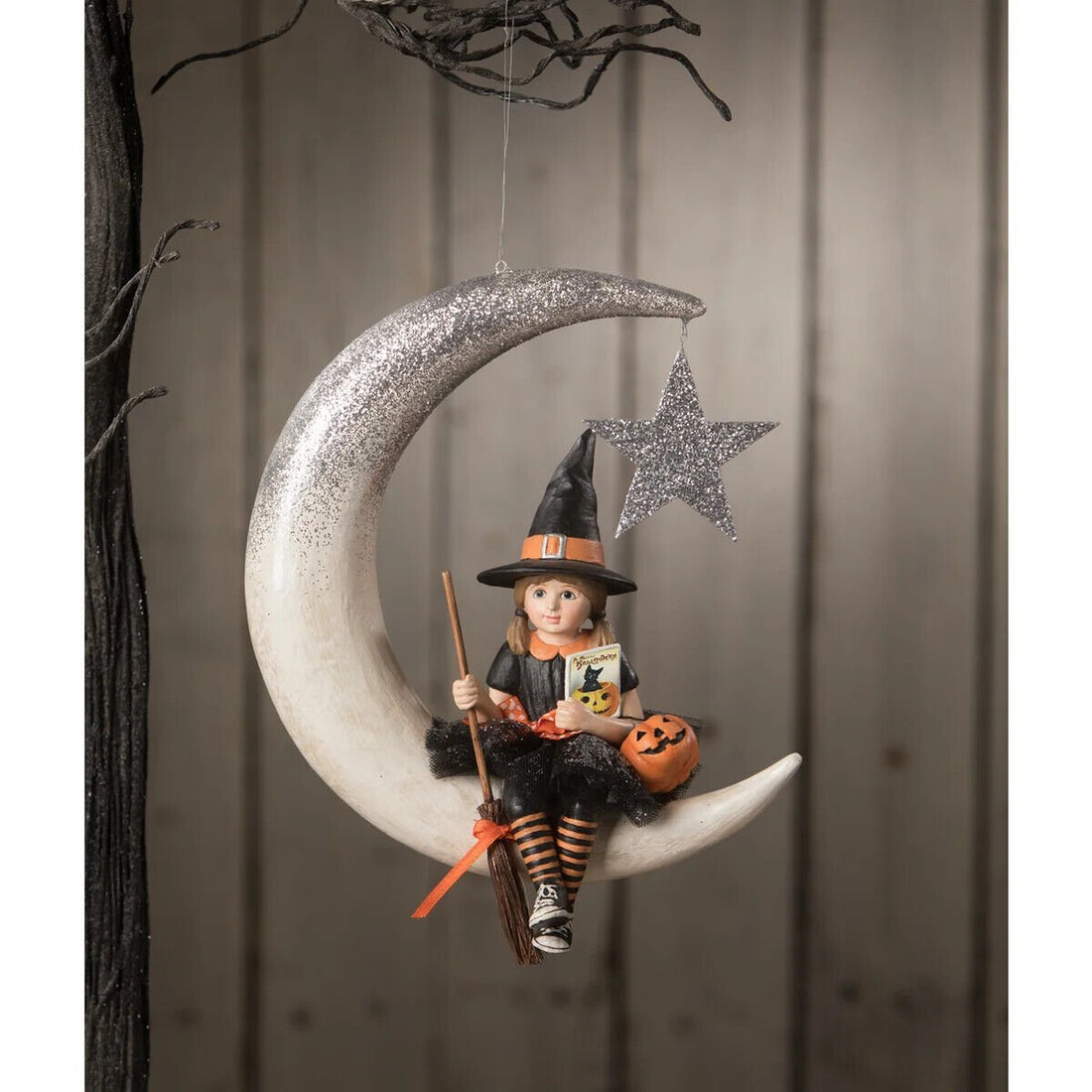 Bethany Lowe Halloween Little Fraya Witch on Moon TD1210 - The Primitive Pineapple Collection