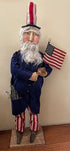 Primitive Early American Hand Sculpted Uncle Sam Clay Face Doll On Stand 28" - The Primitive Pineapple Collection