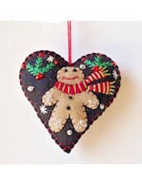 Primitive Handcrafted Christmas Applique w/ Beading Mitten/Heart Ornaments - The Primitive Pineapple Collection