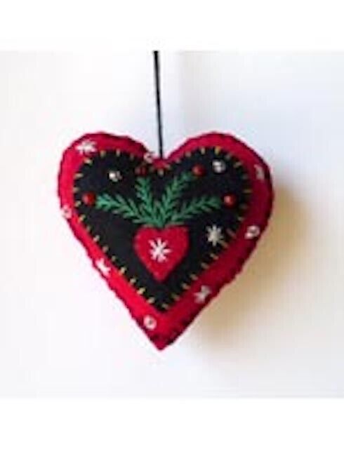 Primitive Handcrafted Christmas Applique w/ Beading Mitten/Heart Ornaments - The Primitive Pineapple Collection