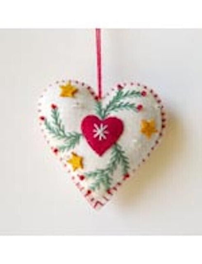 Primitive Handcrafted Christmas Applique w/ Beading Mitten/Heart Ornaments - The Primitive Pineapple Collection