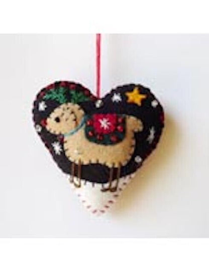 Primitive Handcrafted Christmas Applique w/ Beading Mitten/Heart Ornaments - The Primitive Pineapple Collection