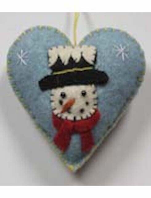 Primitive Handcrafted Christmas Applique w/ Beading Ornaments Cardinal Snowman - The Primitive Pineapple Collection