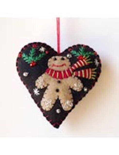 Primitive Handcrafted Christmas Applique w/ Beading Mitten/Heart Ornaments - The Primitive Pineapple Collection